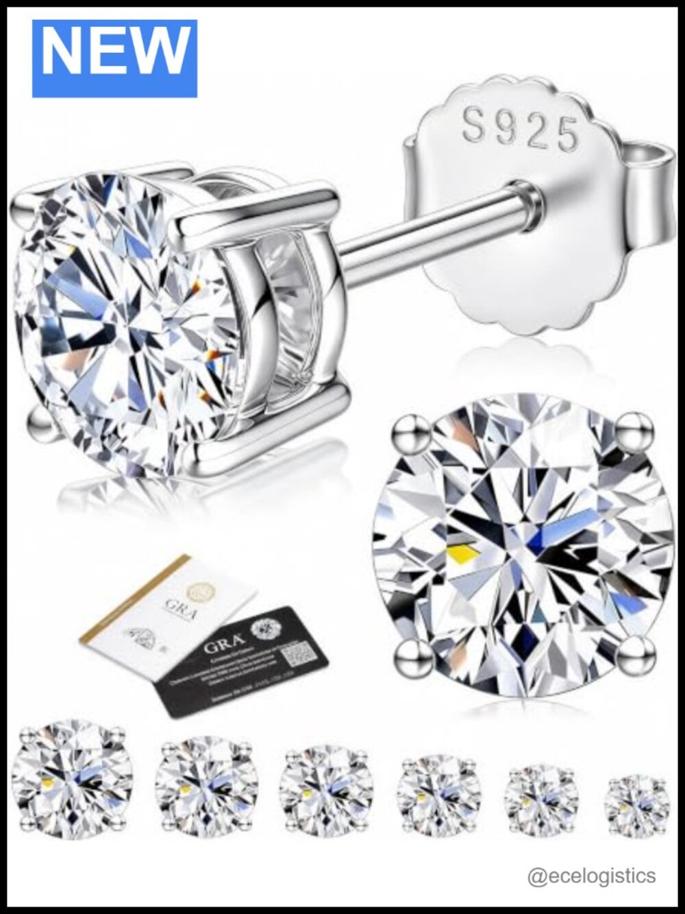 Moissanite Stud Earrings 925 Sterling Silver 18K Yellow Gold Plated